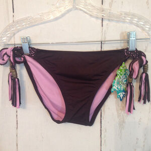 Becca Brown Purple Tassel Crochet Bikini Bottom XS